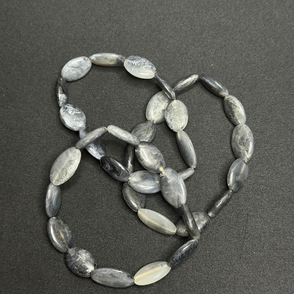 Stretch Bracelet Set‎ Women 7in Grey Marbled Resin Oval Bead 3pc